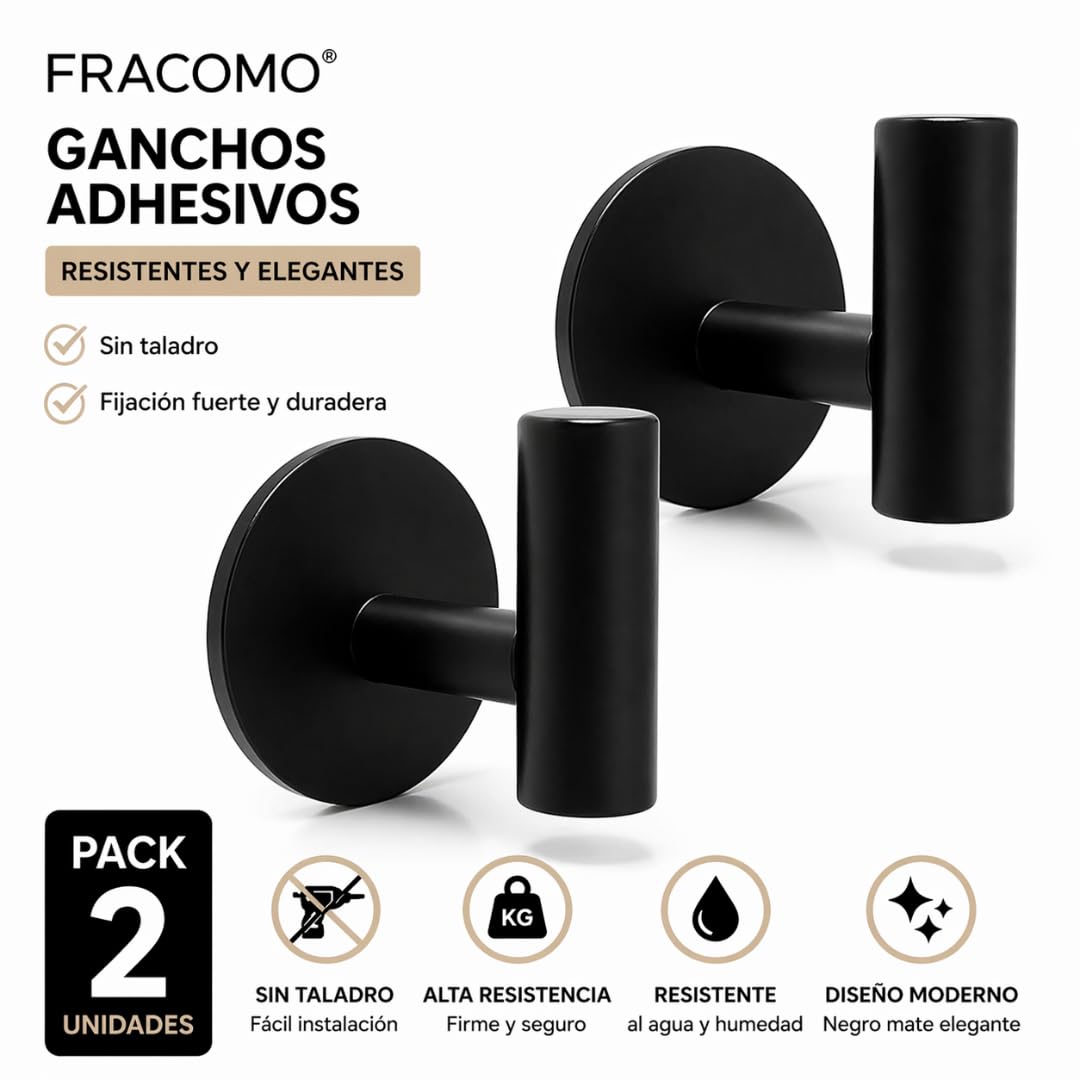 2 Ganchos Adhesivos de Pared Resistentes, Ganchos Baño sin Taladro Acero Inoxidable 304, Ganchos Impermeables Baño Antióxido, Ganchos Adhesivos Fuertes para Toallas y Colgador de Ropa Adhesivo