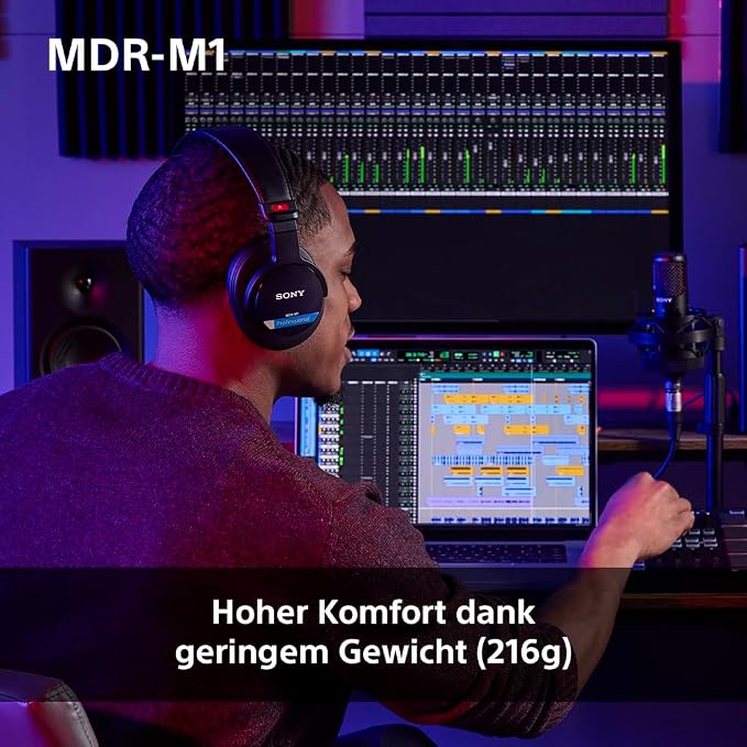 Sony MDR-M1 Studio Kapalı Arka Kulaklık - Kablolu, Ultra Geniş Bant Oynatma (5Hz-80kHz), Stüdyo Kaydı ve Karıştırma için İdeal, Hafif Tasarım (216g), 2 Çıkarılabilir Kablo içerir, Siyah