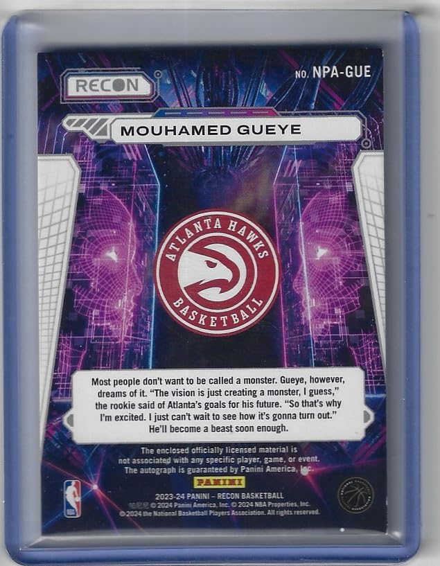 Mouhamed Gueye Autographed & Serial Numbered #60/99 Novice Patch Autographs Rookie Card Collectible Football Card - 2023 Panini Recon Basketball Card #NPA-GUE (Hawks)