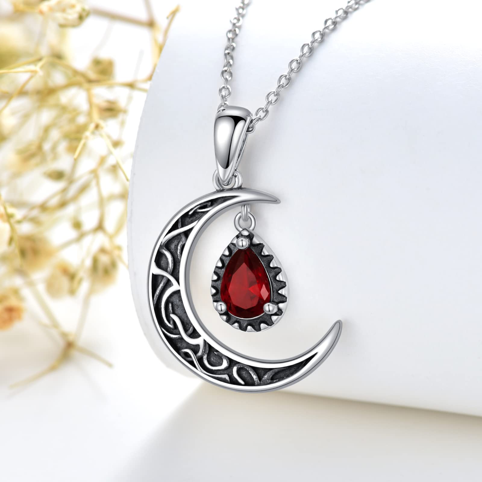 VONALA Halbmond-Halskette Sterlingsilber Rot/Lila/Schwarz/Mehrfarbig/Aquamarin/Blau/Moosachat keltische Mond-Halskette keltischer Schmuck Geschenke für Frauen Mädchen Geburtstag