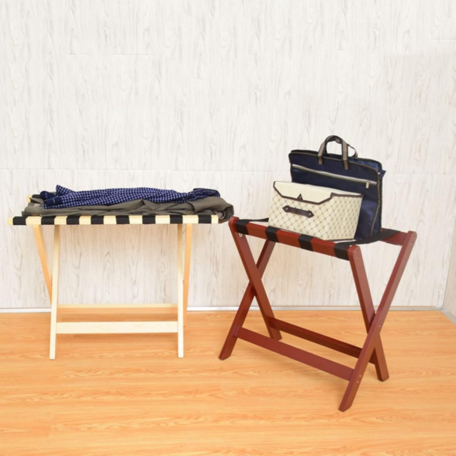 Portavaligie Pieghevole In Legno Con Sacco Portabiancheria - 52x68x47 Cm, Per Hotel E Casa