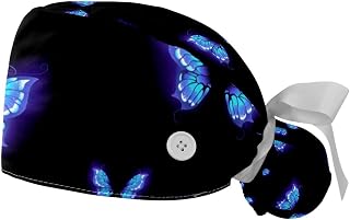 Women's Working Caps Bouffant Surgical Cap Beautiful Butterfly Ponytail Holder Tie Back Scrub Hat