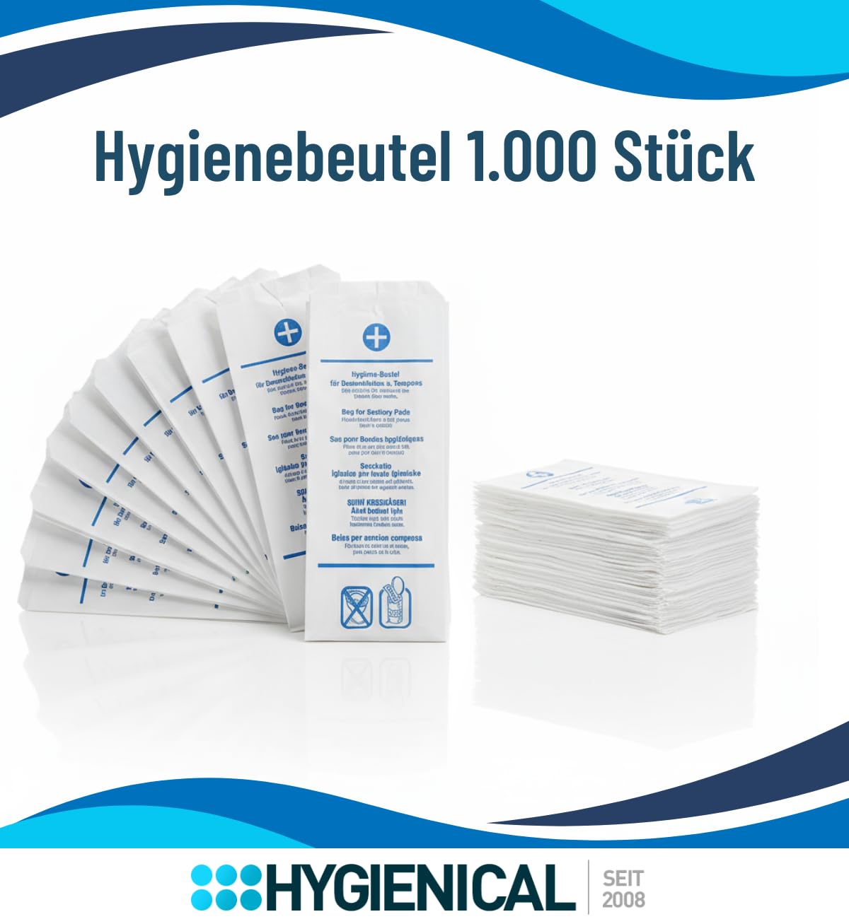 1000 Hygienebeutel aus Papier für Damenhygiene, Hygienetüten für Tampons & Binden, 12 x 4 x 28 cm, hygienisch & geruchssicher, Papier-Hygienebeutel
