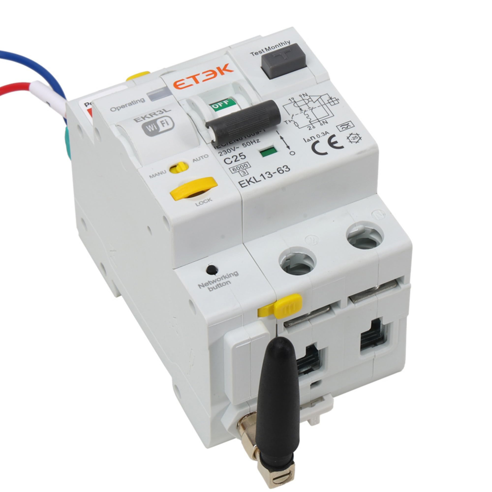 Differenziale Ricaricabile tramite WIFI - 25A 300mA - RCBO con Protezione da Sovracorrente - Superimmunizzato Classe A - Controllo Remoto tramite App Tuya