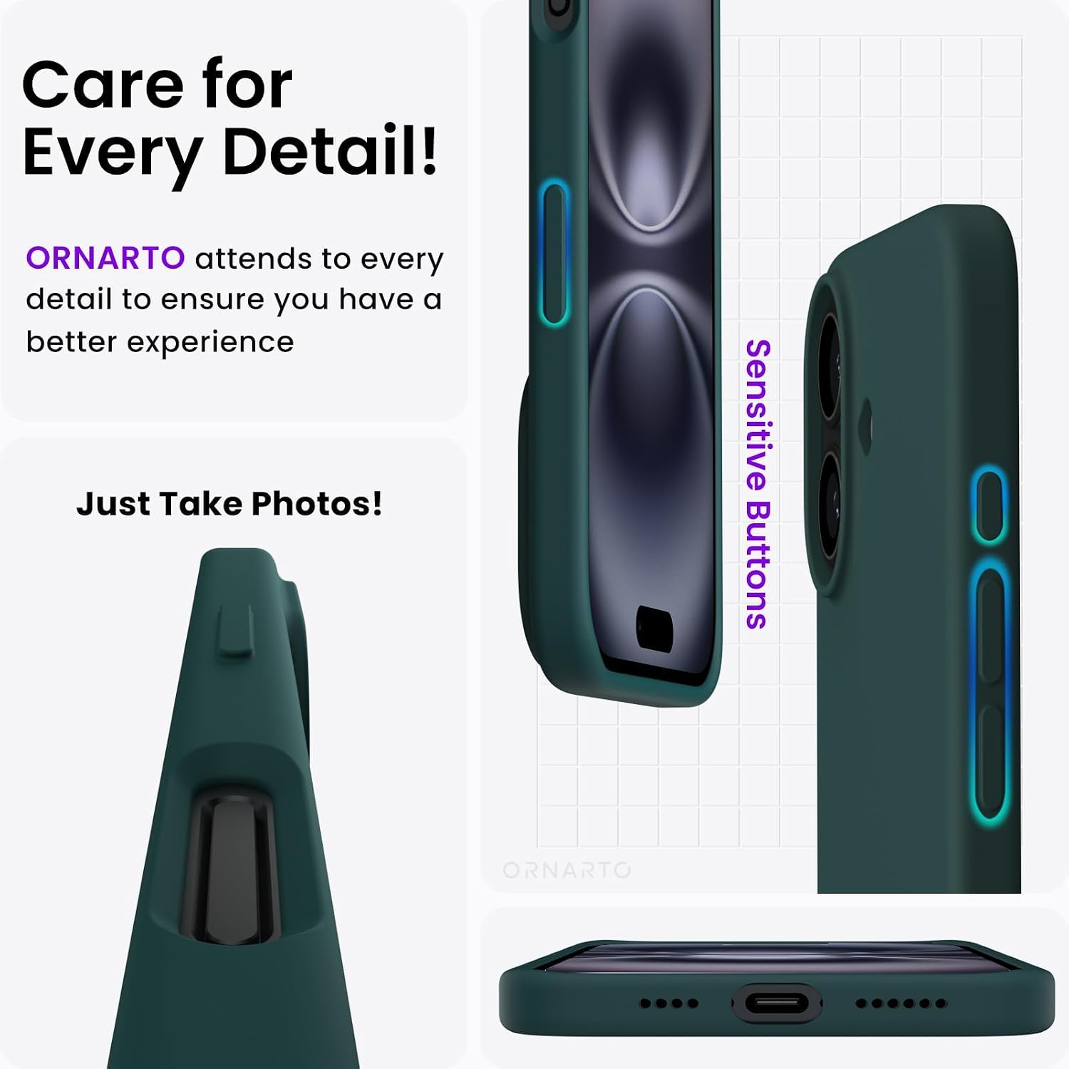 ORNARTO Compatible with iPhone 16 Plus Case 6.7, Slim Liquid Silicone 3 Layers Full Covered Soft Gel Rubber Phone Case Protective Cover 6.7 Inch, Olive Green thumbnail