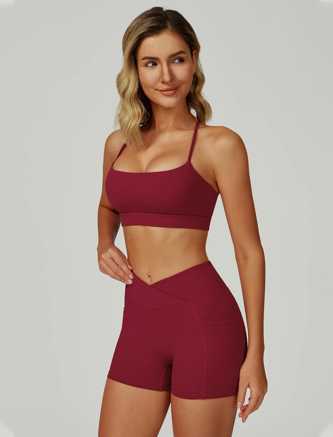 Women Two Piece Workout Sets Support Ruched Cross Back Sports Bras Matching Booty Lifting Shorts Gym Yoga Outfits - Image 3