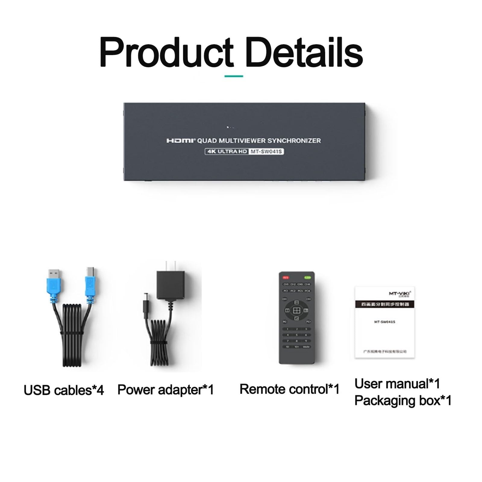 Przełącznik HDMI Multiviewer 4x1 przezroczysty przełącznik HDMI Multi-Viewer Quad 4 wejścia 1 wyjście obsługuje 4K 30 Hz, wyświetlanie/udostępnianie klawiatury USB