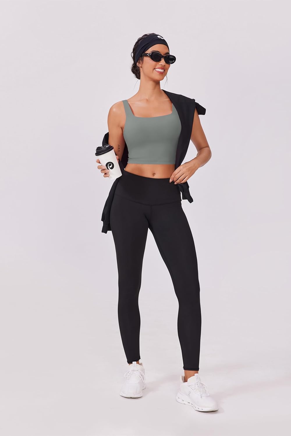 PINSPARK Sports Bra for Women Square Neck Longline Tank Top with Built in Bra - Image 4