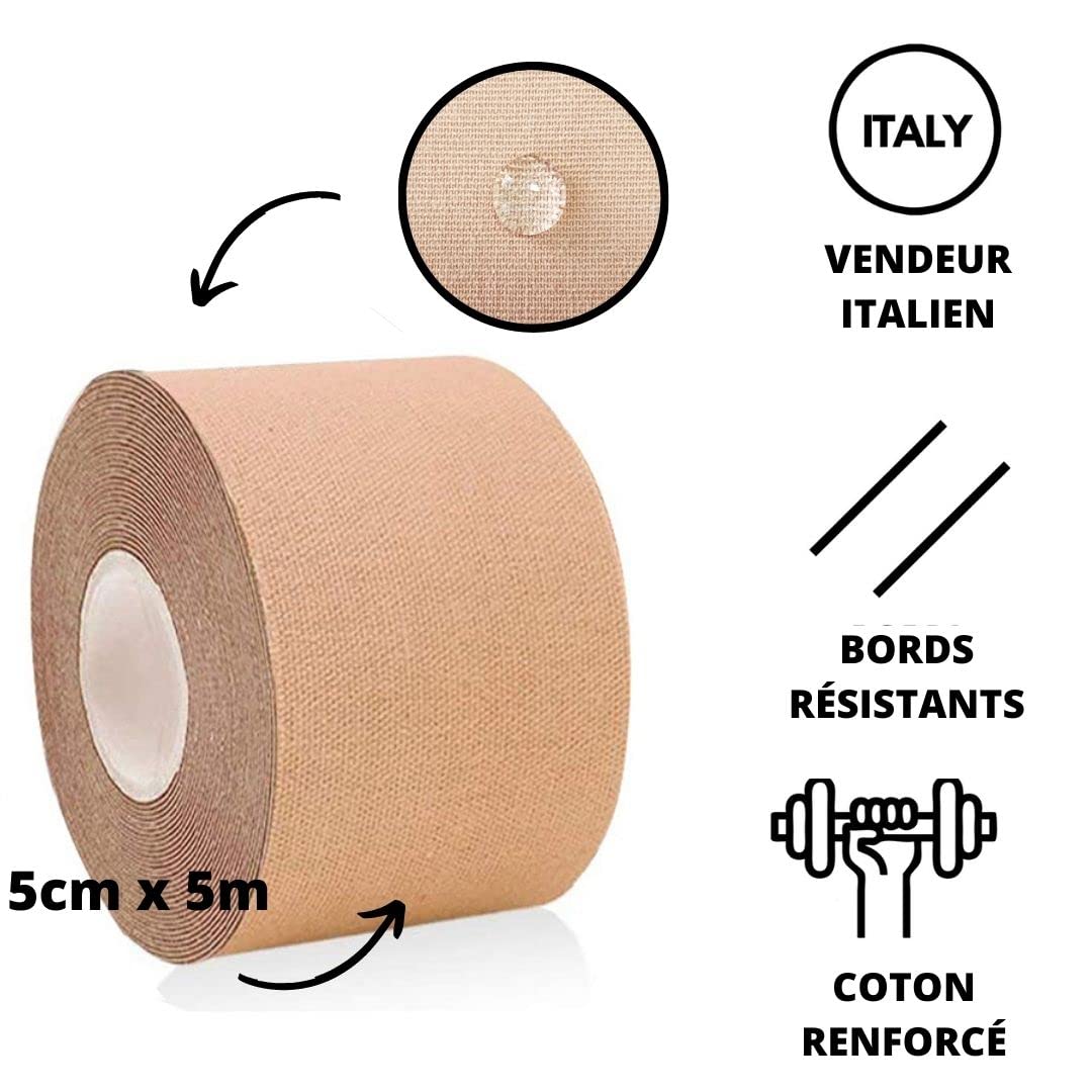 TS Take Sport® Kinesiology Tape 5 cm x 5 m – Pack de 6 rouleaux couleur chair, kinesio tape élastique en coton et élasthanne, bande kinésiologie adhésive, strap sport physiothérapie récupération