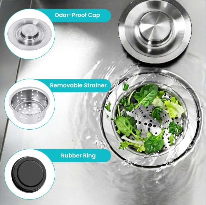 360°Rotation & Removable Strainer Stainless Steel Utility Sink, Commercial Kitchen Single Bowl Sink, Stainless Steel Sink with Bottom Partition Board for Bar, Restaurant