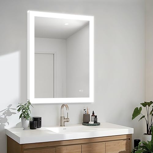 Miniatura 8 de Espejo de baño LED de 24 x 32 pulgadas, espejo retroiluminado para montar en la pared, espejo de maquillaje antivaho con luz regulable brillo LED