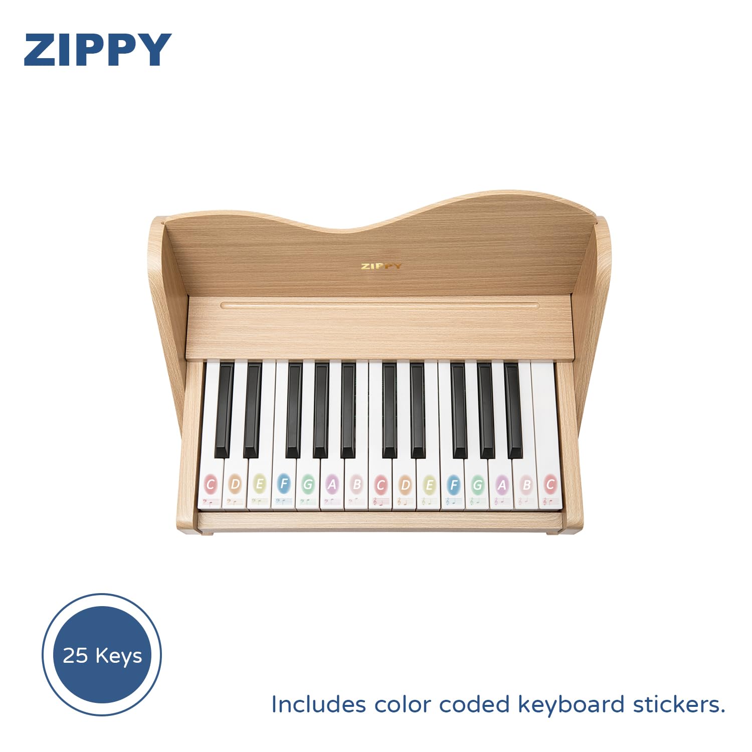 ZIPPY Klawiatura fortepianowa dla dzieci, 25 przycisków, regulacja głośności, mini zabawka do nauki muzyki, drewniane pianino dla małych dzieci, dziewcząt, chłopców (Dąb)
