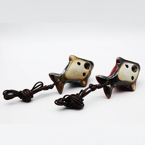 Miniatura 6 de 6 agujeros, Ocarina en forma de pez, Ocarina Alto C, Ocarinas de cerámica en Do mayor, instrumento de 2 piezas, cerámica roja y azul, decoración