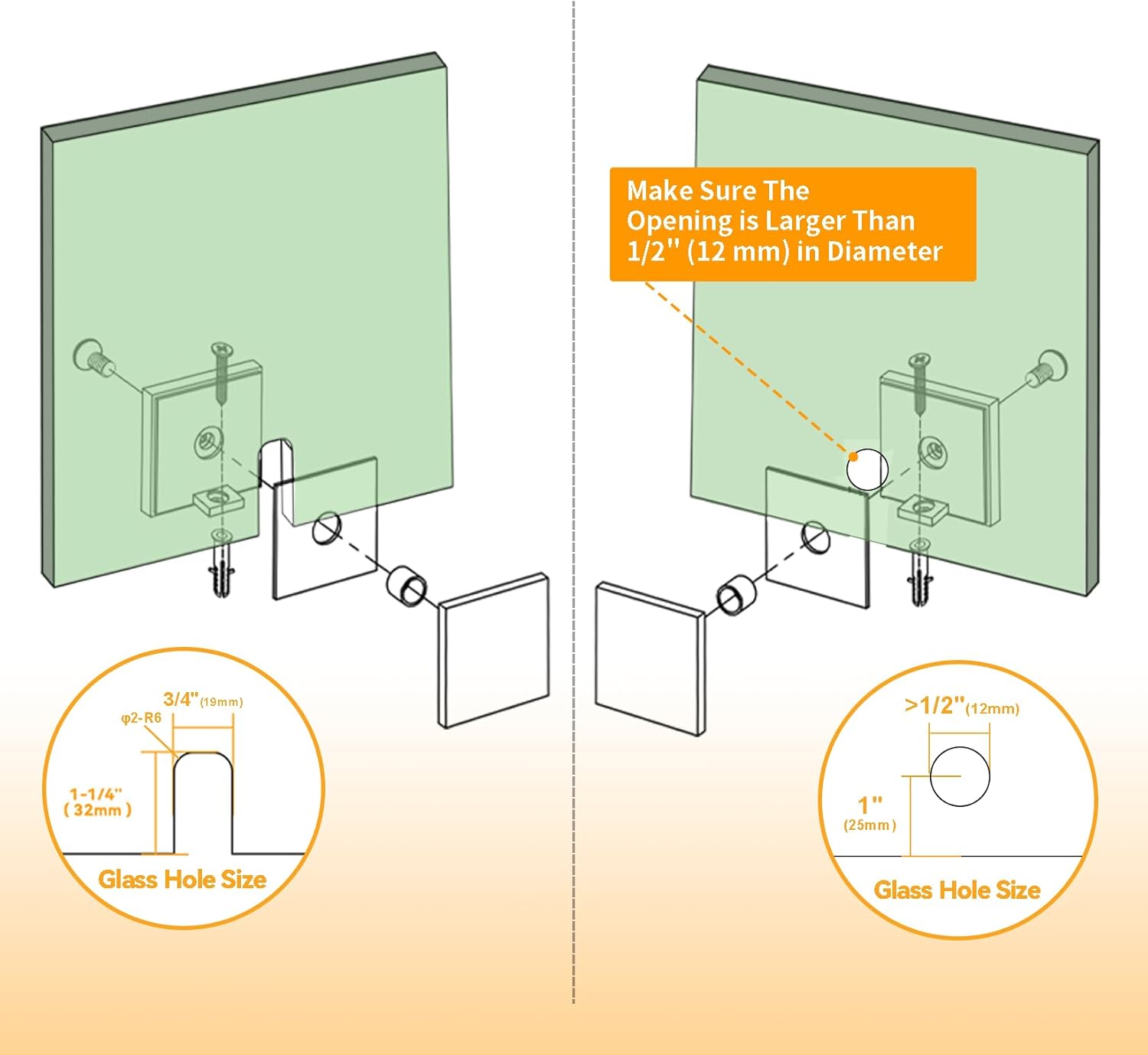 CKB Brass Glass Clamp for 5/16"-3/8"(8mm-10mm) Glass, Matte Black, 2"*2"(50mm*50mm) U-Clamp for Shower Door Mount.