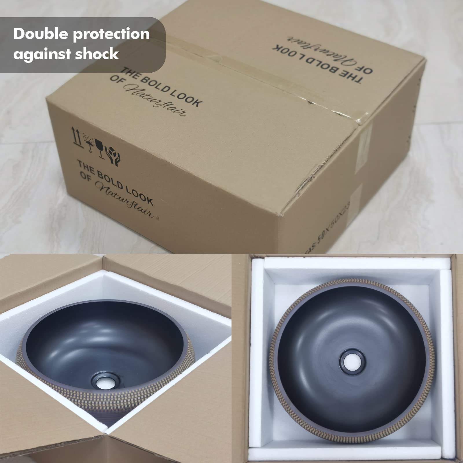 Lavabo de cerámica para baño FCH433, redondo, 420 x 150 mm, hecho a mano…