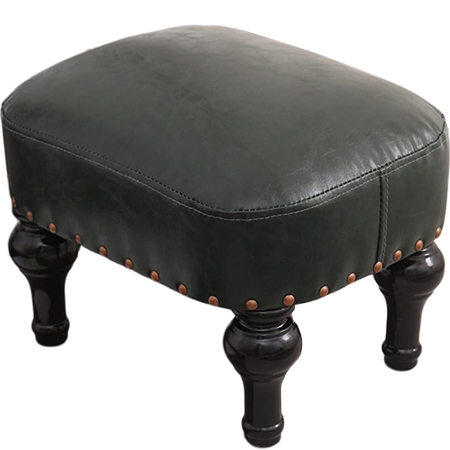 DiicMa Small Footstool Ottoman Leather Upholstered Footrest Wooden Foot Rest Stool Sofa Stool for Foot Rest for Living Room (Color : Dark Green)