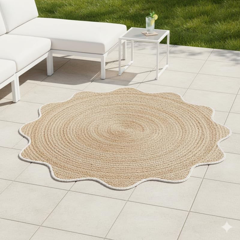 Miniatura 6 de Alfombra redonda de yute natural de 4 x 4, 5 x 5, 6 x 6 pies, alfombra redonda de yute festoneado, alfombra trenzada bohemia y ecológica, circular