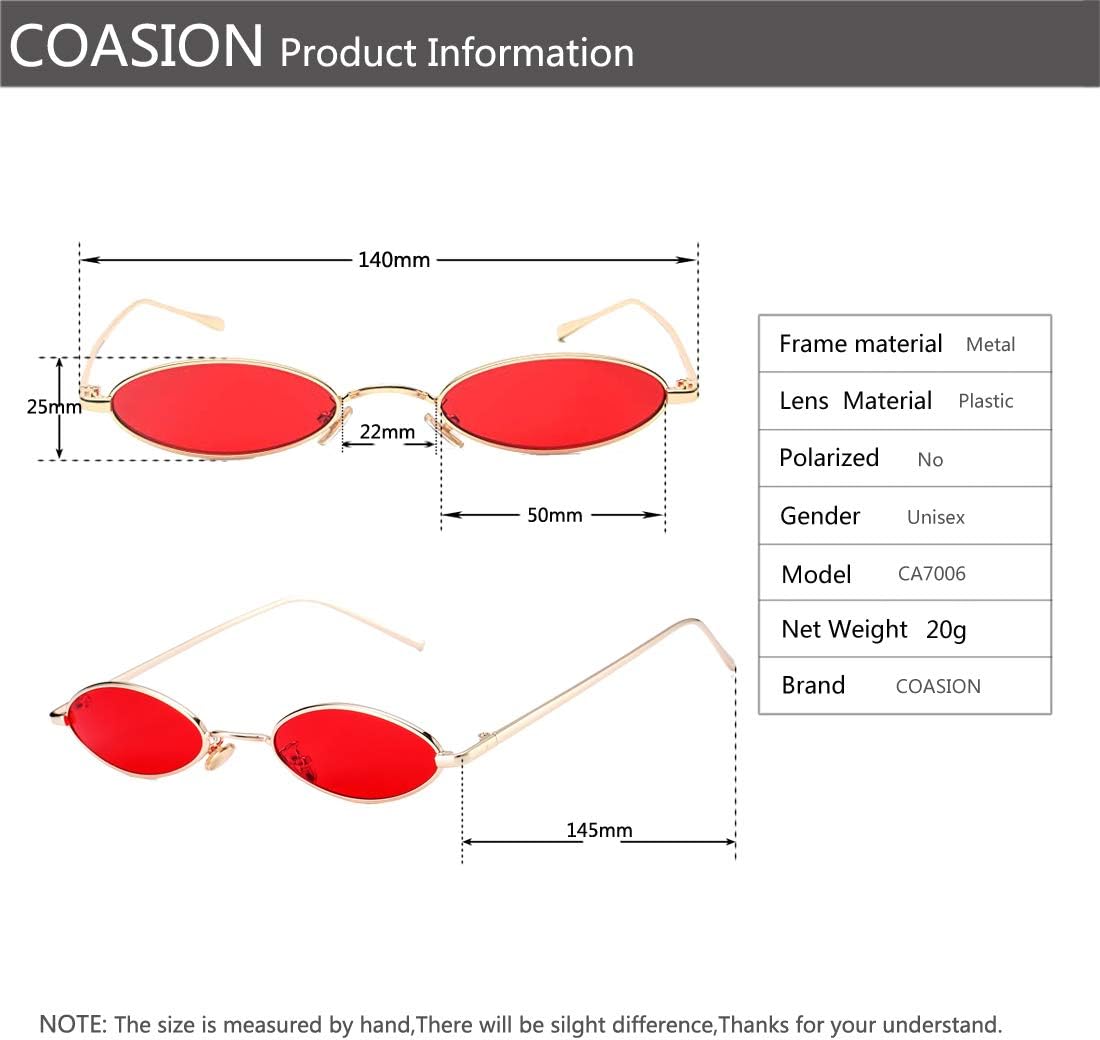 COASION Vintage Small Oval Aesthetic Sunglasses Retro for Women Men Hippie Cool Metal Frame Sun Glasses - Image 7