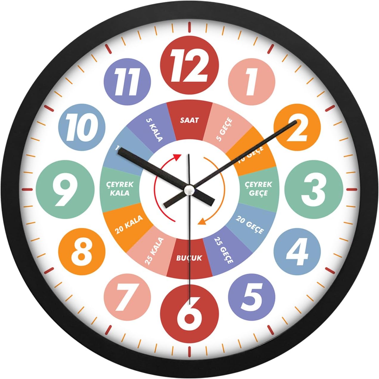 EMORES Öğretici Çocuklar Için Eğitici Duvar Saati 30 Cm Akar Saniye Seesiz Mekanizma