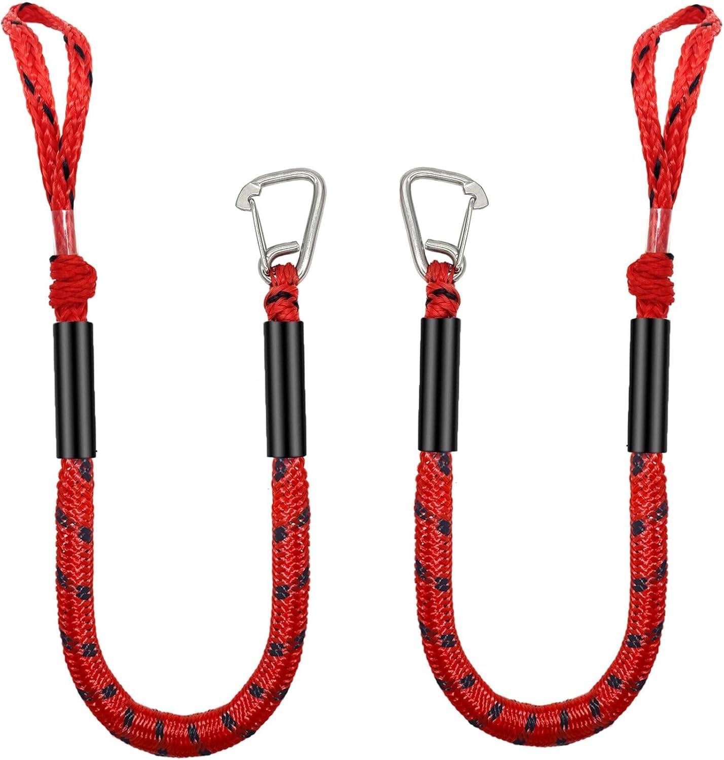 Zodazoqa 2 PCS 4 Feet Bungee Dock Lines, Boat Dock Rope, Jet Ski Accessories with Stainless Clip for Jet Ski, SeaDoo, Yamaha WaveRunner, Kayak, Pontoon Boat, Dinghy（Red&Black）