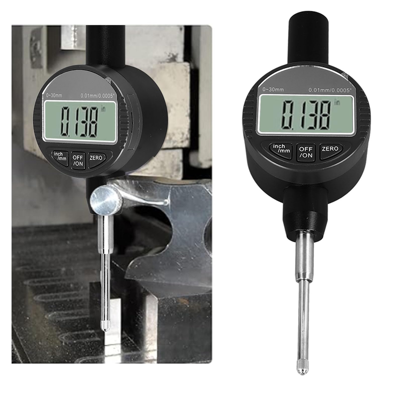 Indicador De Cuadrante Digital Resolución De 0,01 Mm/0,0005 Pulgadas, Rango De 0-30 Mm/0-1,2 Pulgadas, Sonda De Carburo, Medidor De Alta Precisión para Maquinaria Y Uso Industrial