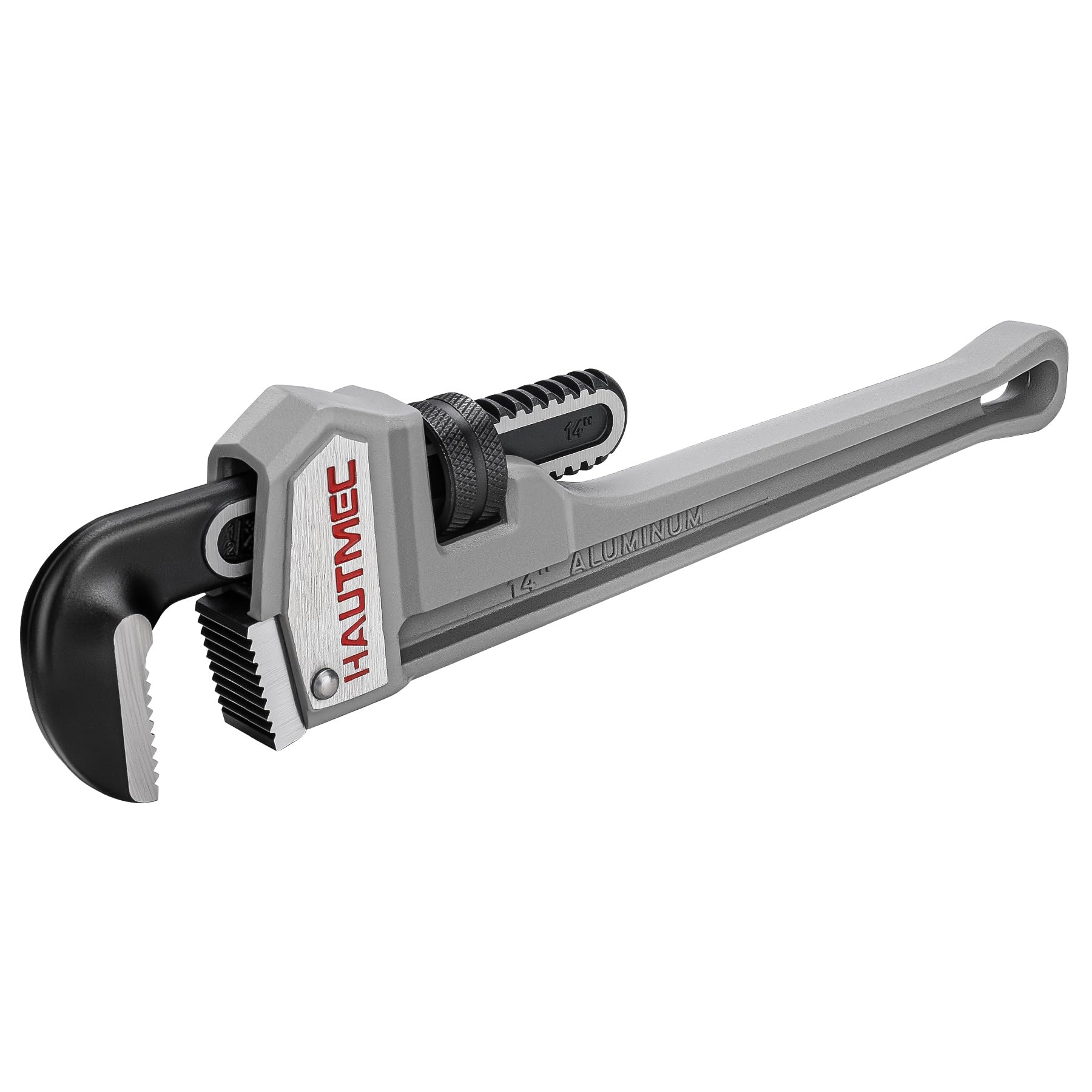 HAUTMEC 14 Inch Aluminum Straight Pipe Wrench, Adjustable Plumbing Wrench, 2" Jaw Capacity, Heavy Duty Plumbing Pipe Wrench, for Pipes, Tees, Ball