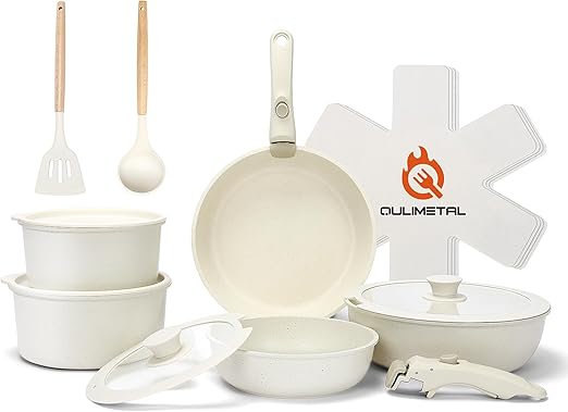 17-Piece Nonstick Pots and Pans Set with Removable Handle, PFOA Free, Oven Safe, Space-Saving Design, Includes Utensil and Pan Protectors, Kitchen Cookware Set, Compatible with All Stovetops