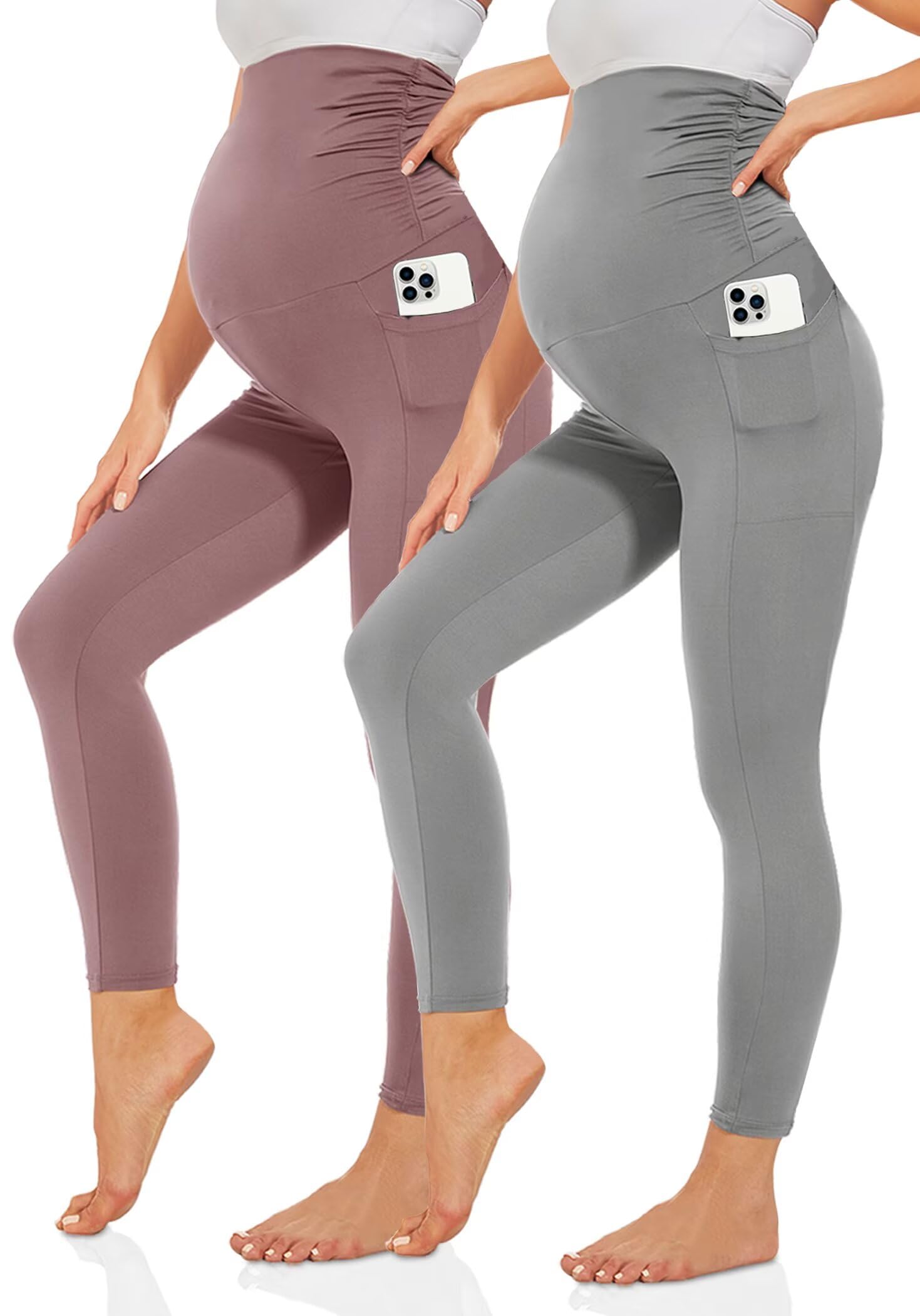 TNNZEET Umstandsleggings Damen Umstandsmode Blickdicht Schwangerschaft Leggings Umstandshose Lang mit Taschen für Yoga