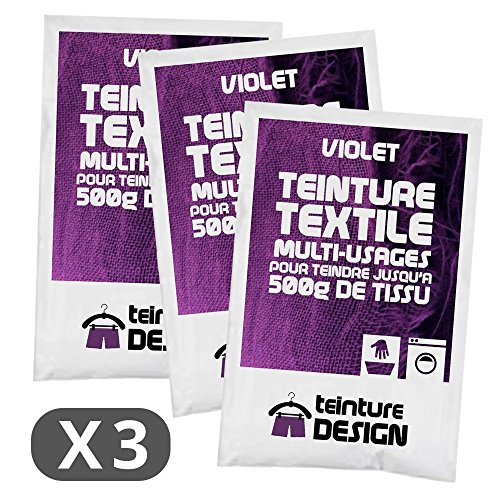 Set de 3 bolsas de tinte textil – Morado – universal para ropa y telas naturales