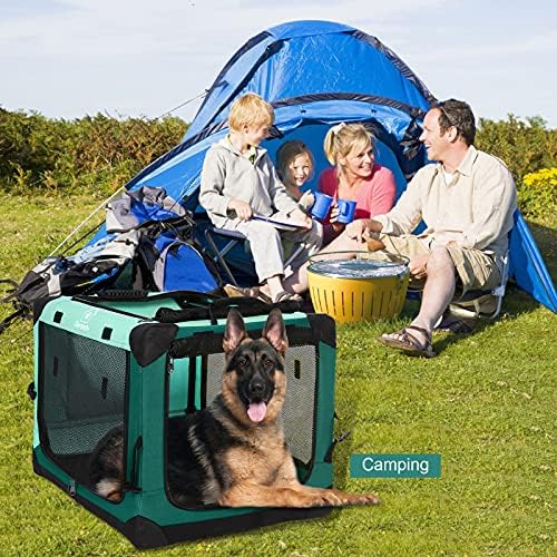 Ownpets 4 Door Folding Dog Crate,Unfolded dimension L&M Size Portable Pet Crate with Strong Steel Frame for Dogs & Cats, Detachable Soft Indoor & Outdoor Kennel