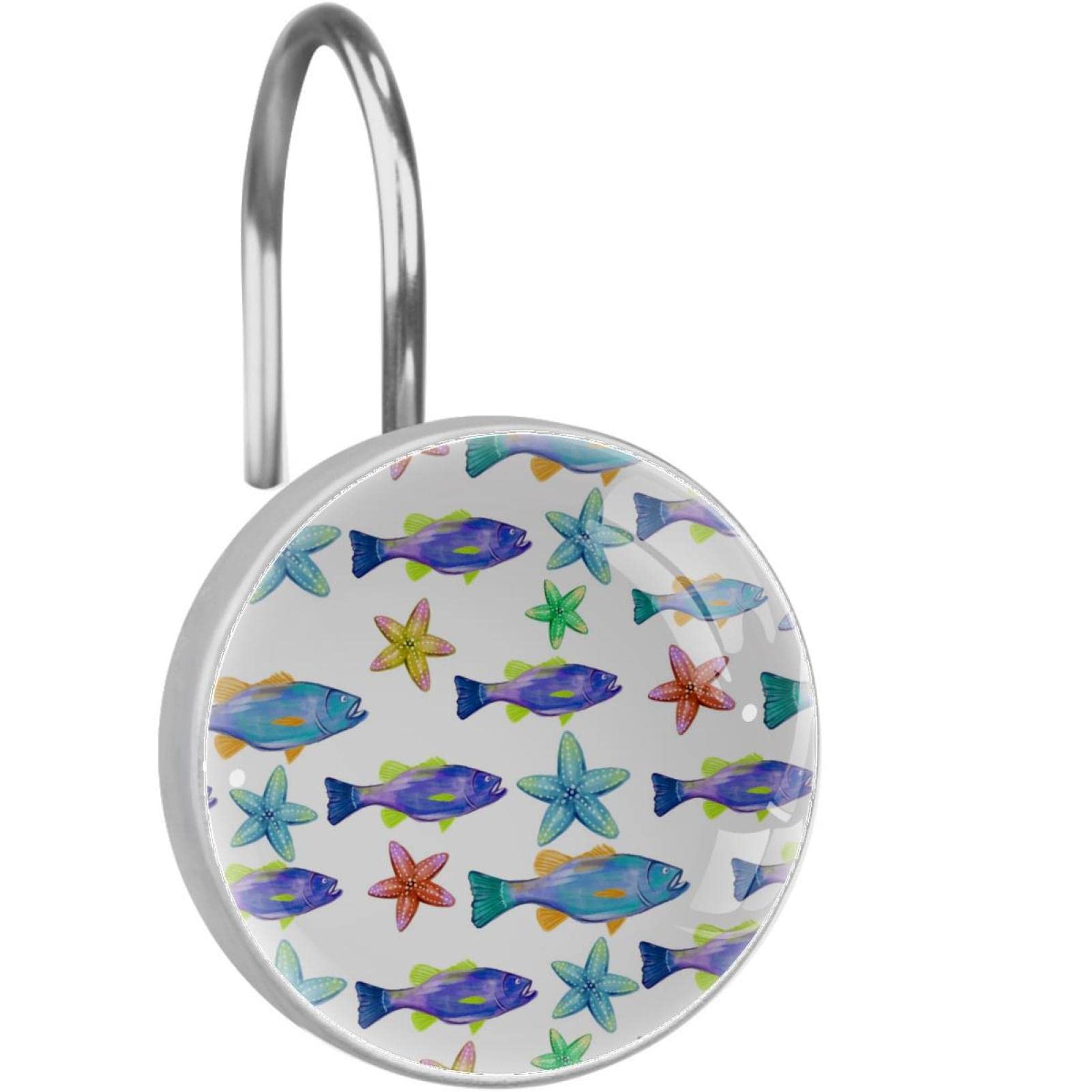 Crochets pour rideau de douche aquarelle poisson basse déco salle de bain nature