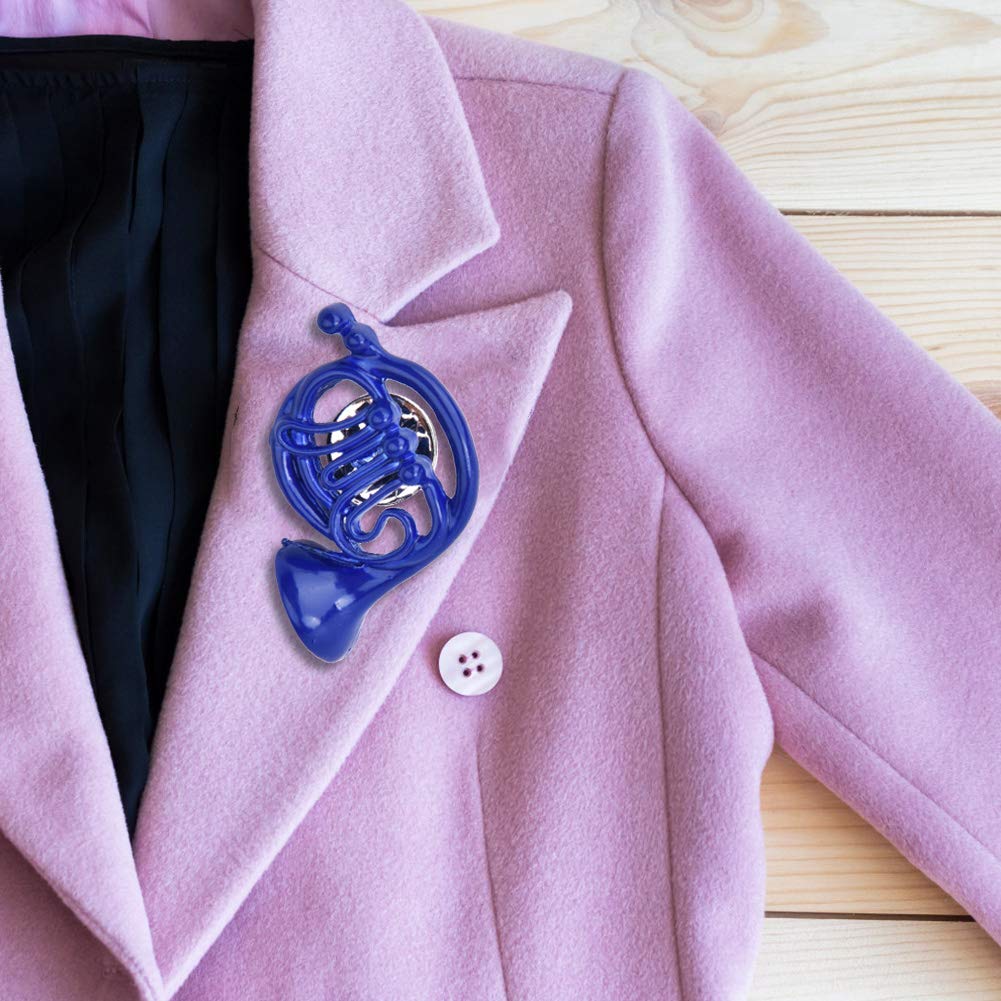 French Horn Brooch Pin, Blue Metal Brooch Pin with Box Miniature Musical Instrument Shape Brooch Pin for Women Girls Wedding Christmas Festival Ornament Jewelry Decoration