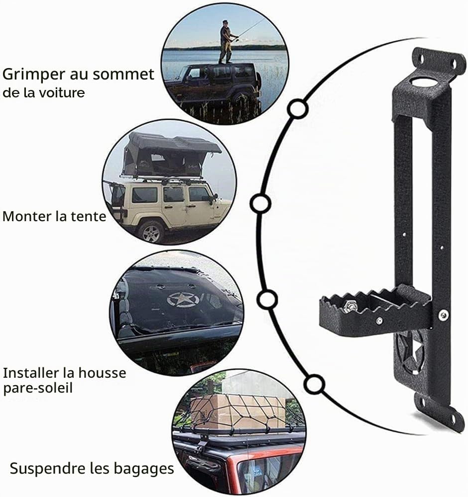Barre de Toit étape Wrangler Universel Voiture Toit Supérieur Porte Escabeau Accessoire Noir adapté pour Wrangler JL