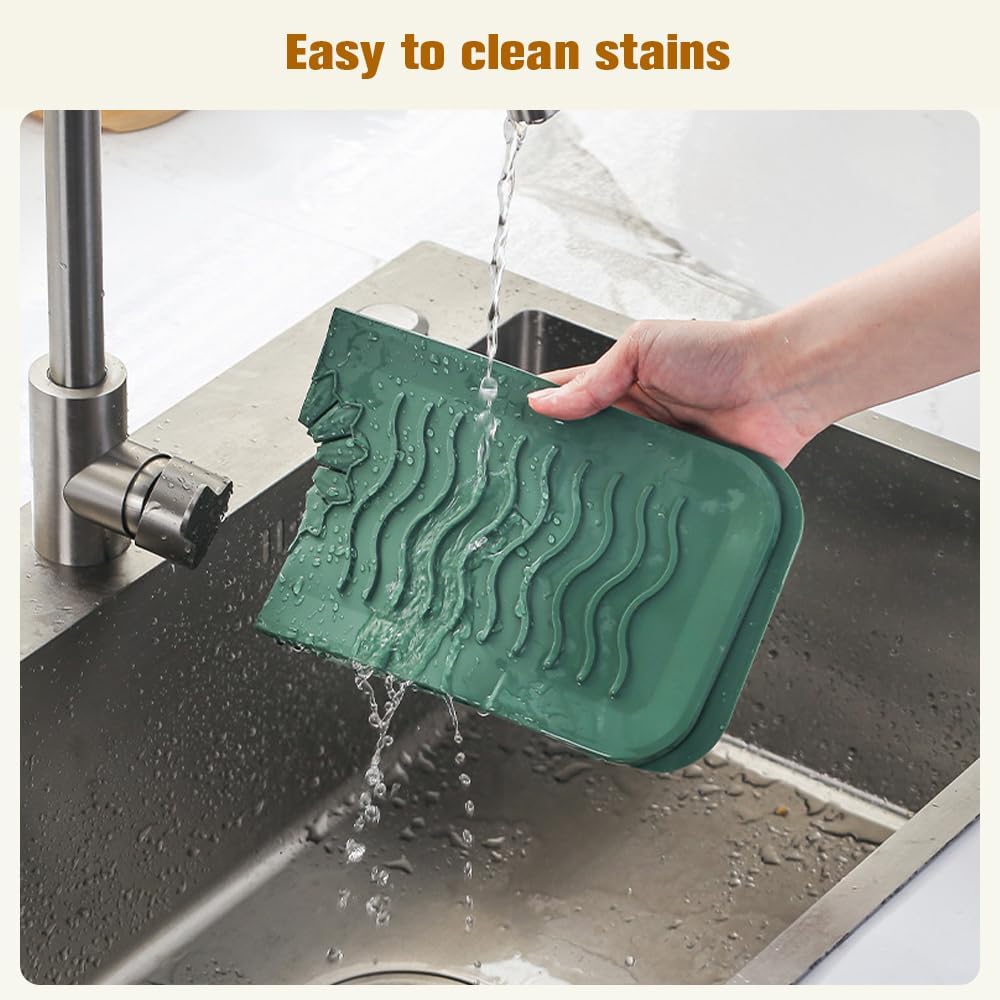 2 PACK Faucet Mat for Kitchen Sink, Sink Protectors for Kitchen Sink,24 Inch Longer Silicone Splash Guard with Fast Self-Draining, Foldable, Keeps Countertops Dry (Grey+Cream)