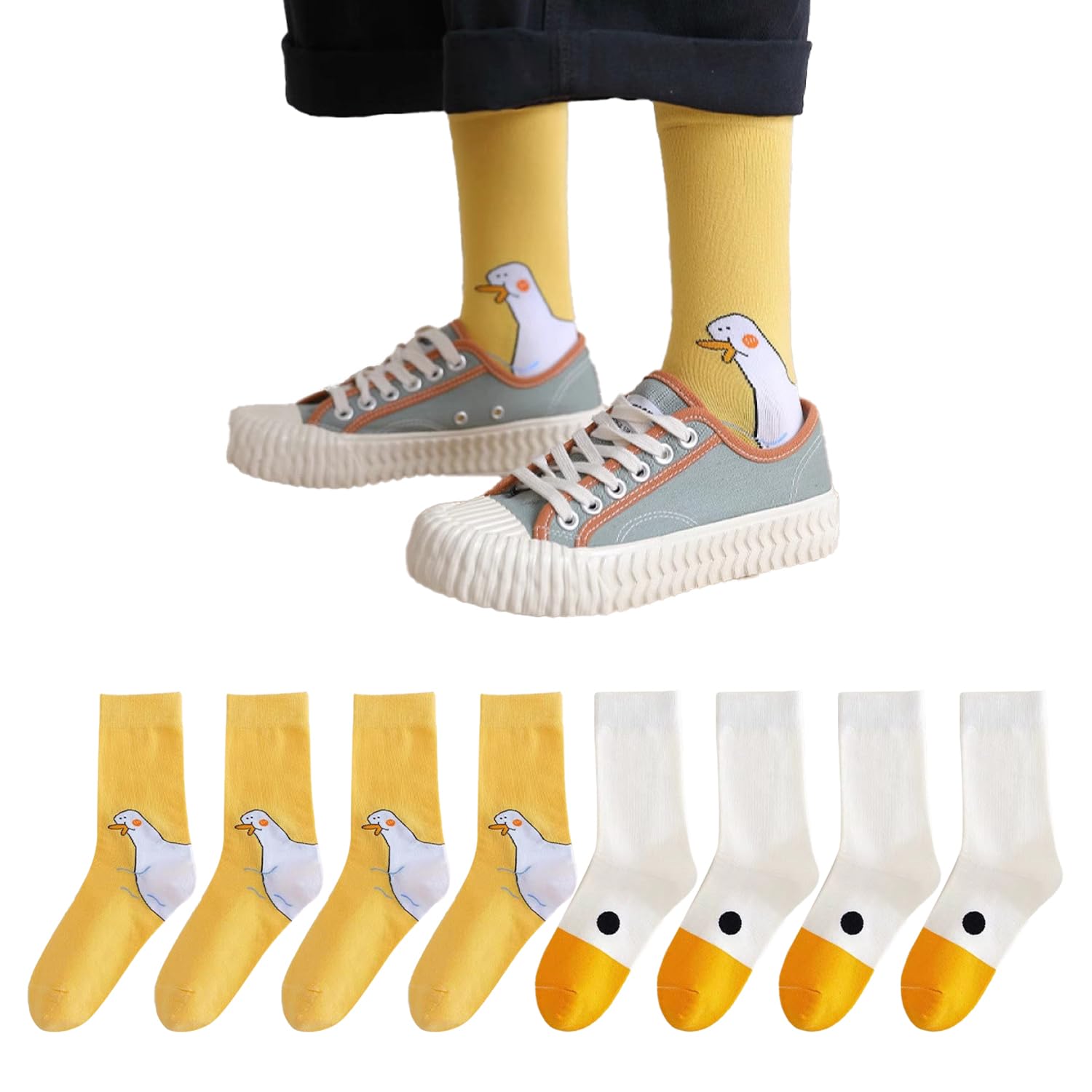 4 Pairs Of Creative Cartoon Socks, Cute Animal Socks, Interesting Socks, Funny Design Socks, Mid-Calf Socks For Women