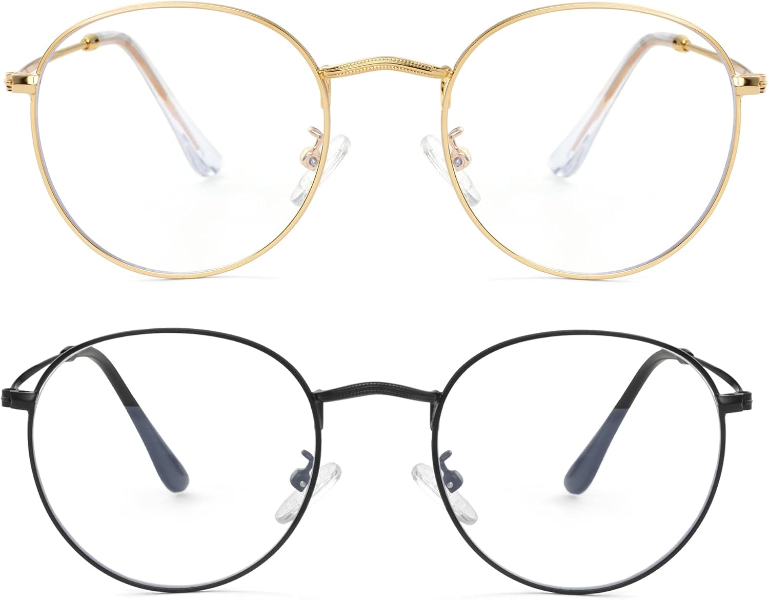 Onrtry Circle Blue Light Glasses for Women Men Round Metal Frame Computer Gaming Eyeglasses 2 Pack