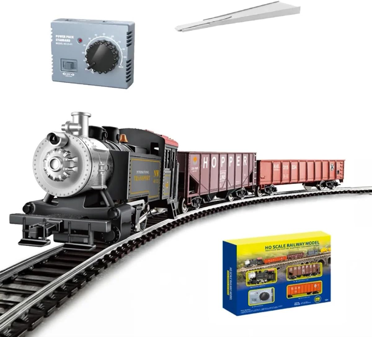 1/87 HO Scale Train Set for Adults, Railway Model 0-4-0 British Powered Steam Locomotive Train with Track Carriages, Electric Alloy Metal Vehicle, Gift Decor Ornament