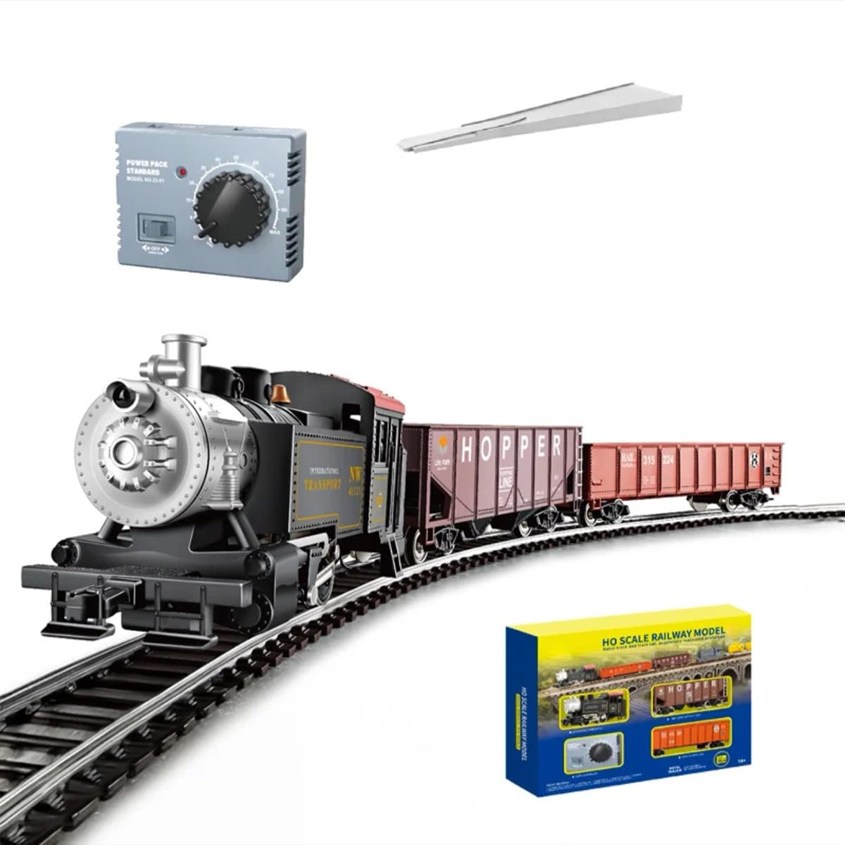 BuildCubes 1/87 HO Scale British 0-4-0 Steam Locomotive Model, Steam Locomotive Railway Model Set, Model Railway, Steam Train with Track Carriages, Gift Decoration for Adults