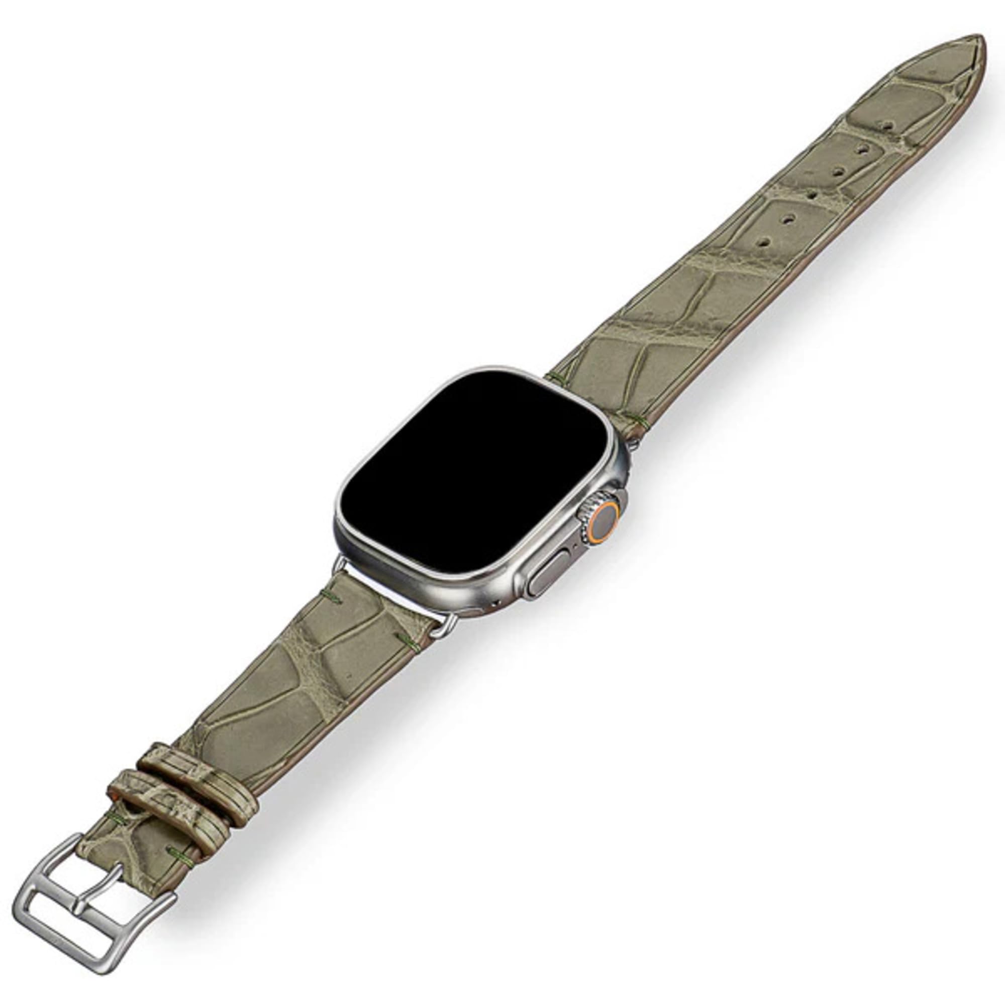 Handcrafted Alligator Leather Watch Straps – Unique Grain, Genuine Leather Bands for Apple Watch Series 1-9 & SE – Premium Accessories for 38-49mm Models (Apple Watch Ultra 49mm, Khaki)