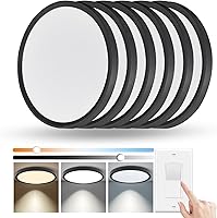 YELIOLED 6-Pack 12-Inch Slim Dimmable LED Flush Mount Ceiling Lights, 24W 2640LM 3CCT 3000K/4000K/5000K, Black Ultra-Thin Bedroom Hallway Fixture