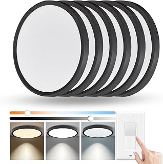 YELIOLED 6-Pack 12-Inch Slim Dimmable LED Flush Mount Ceiling Lights, 24W 2640LM 3CCT 3000K/4000K/5000K, Black Ultra-Thin Bedroom Hallway Fixture