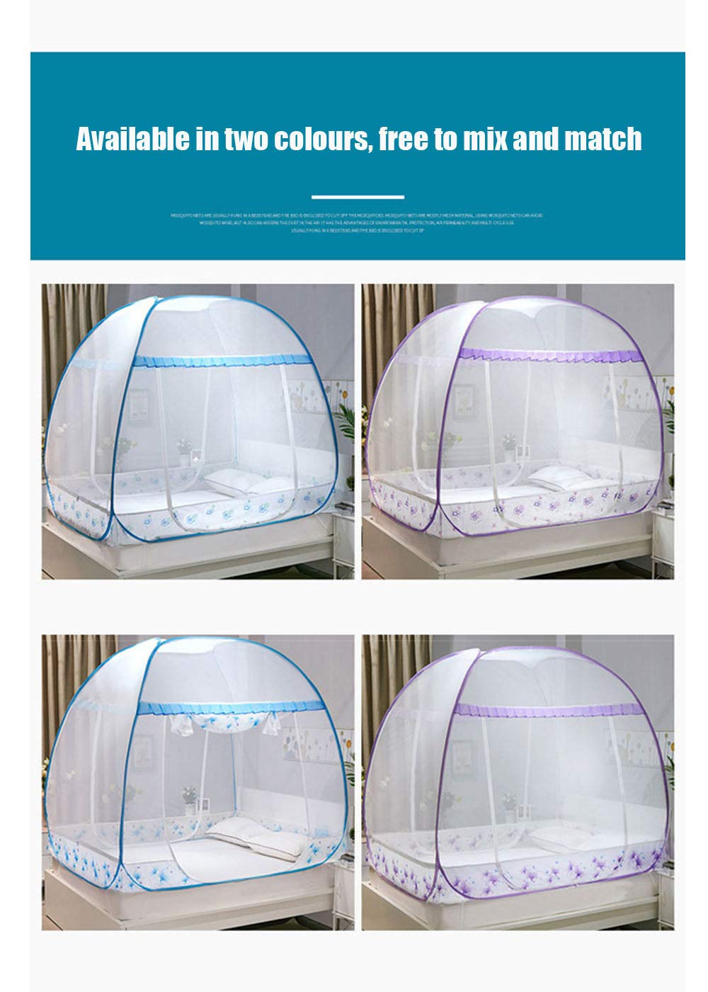Zanzariera, Baldacchino per Letto Pop Up Pieghevole Facile da Installare con Fondo Anti Punture di Zanzara per Letto Campeggio Viaggi Casa All'aperto,2,1.2 * 2m