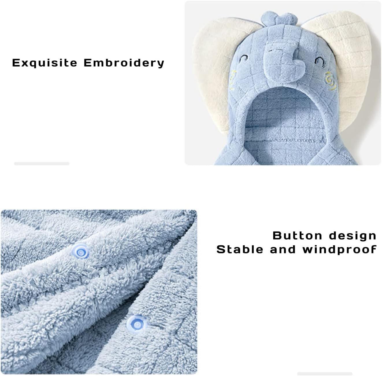 Blue Baby Hooded Towels Wrap for Boys Girls,Large Washcloths Absorbent Swimming Bathrobe,Ultra Soft Bath Towel for Babie(Elephant 41×41 INCH)