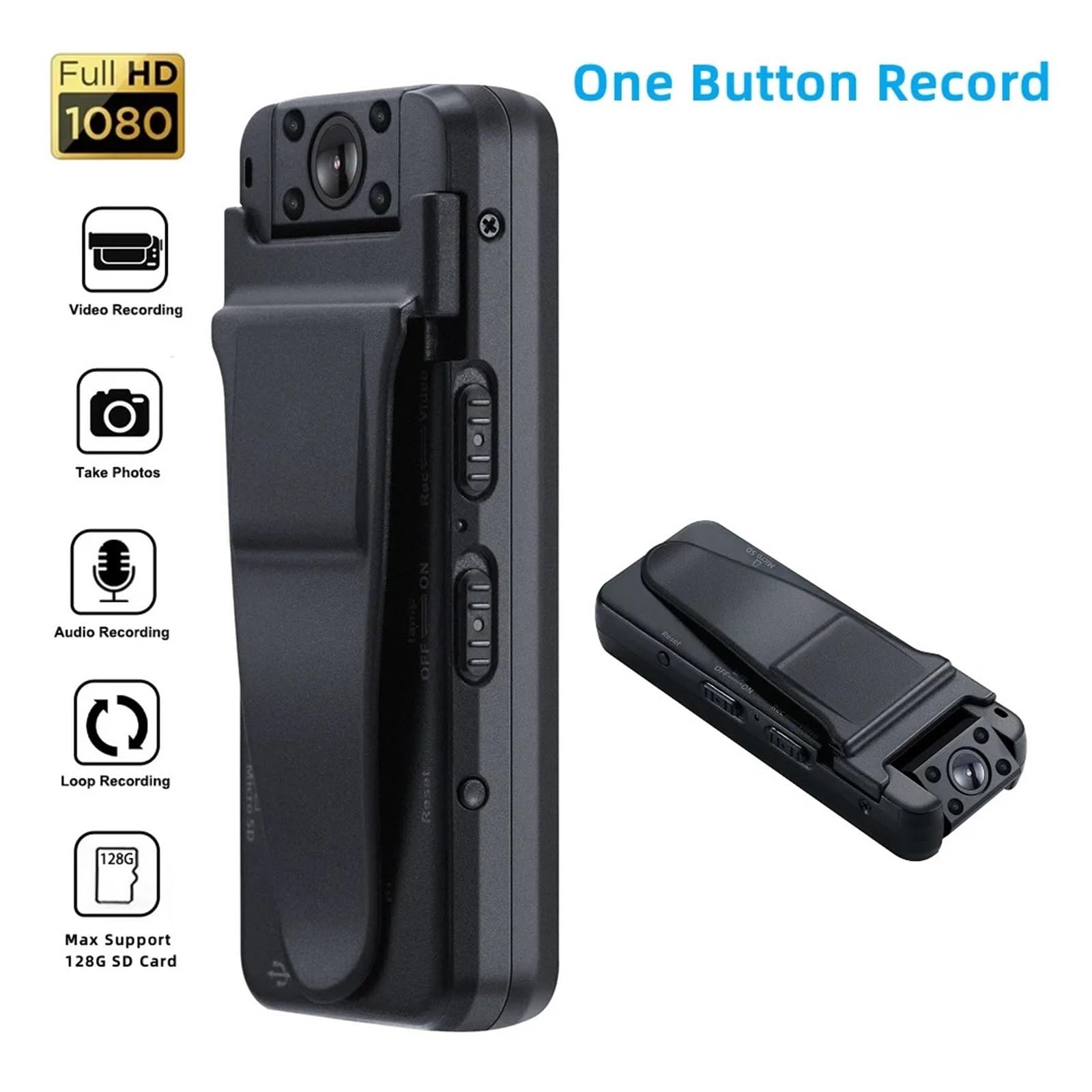 Mini cámara montada en el Cuerpo de 1080P HD for Coche, grabación vídeo DVR, visión Nocturna IR, Clip Trasero, videocámaras magnéticas, Equipo Senderismo