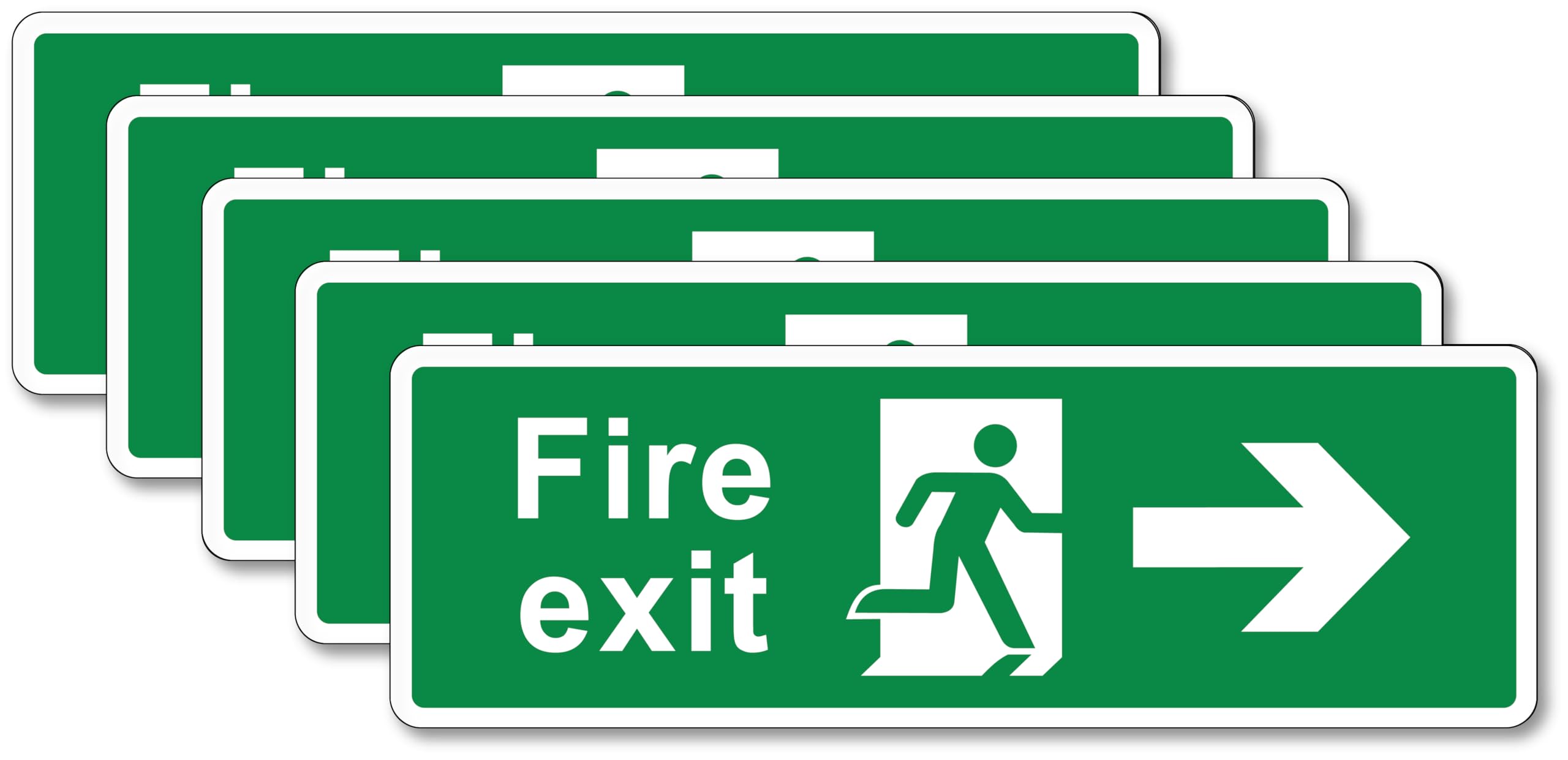 PrintR Fire Exit Right Arrow Sign, 300 x 100 mm, Self Adhesive Rigid Plastic, 5 Pack