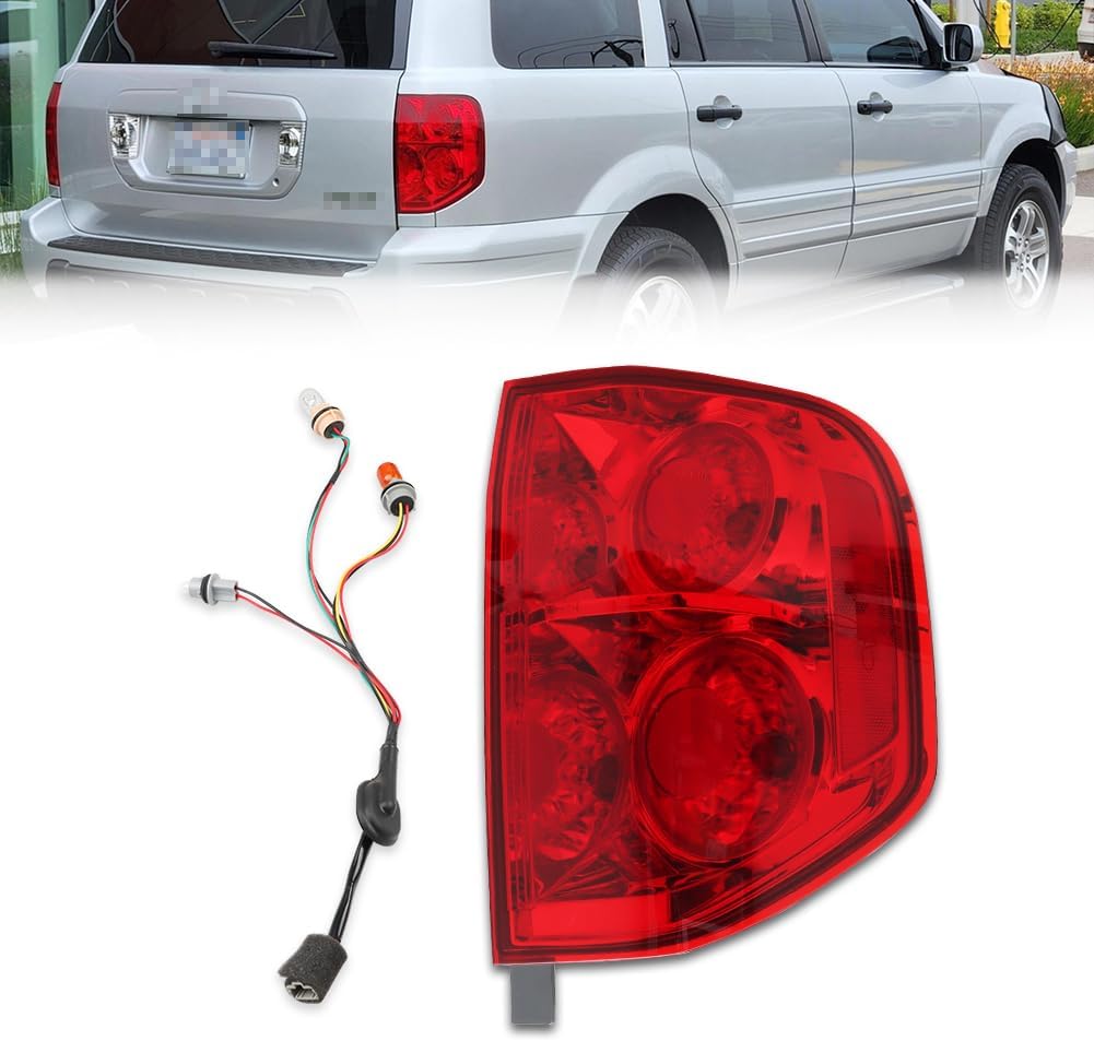 w/Bulbs & Wiring Harness Tail Light for 2003-2005 Hon-da Pilot, Red Lens Brake Rear Light Pilot tail light Assembly Passenger Side Taillights, #33501S9VA02, HO2801154, 1 PC