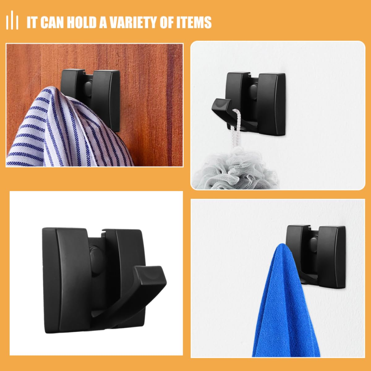 Ganchos de Pared Plegables 4 Piezas de Aluminio Espacial Negro, Colgador Adhesivo Multifuncional para Baño y Dormitorio, Ahorro de Espacio para Toallas y Ropa