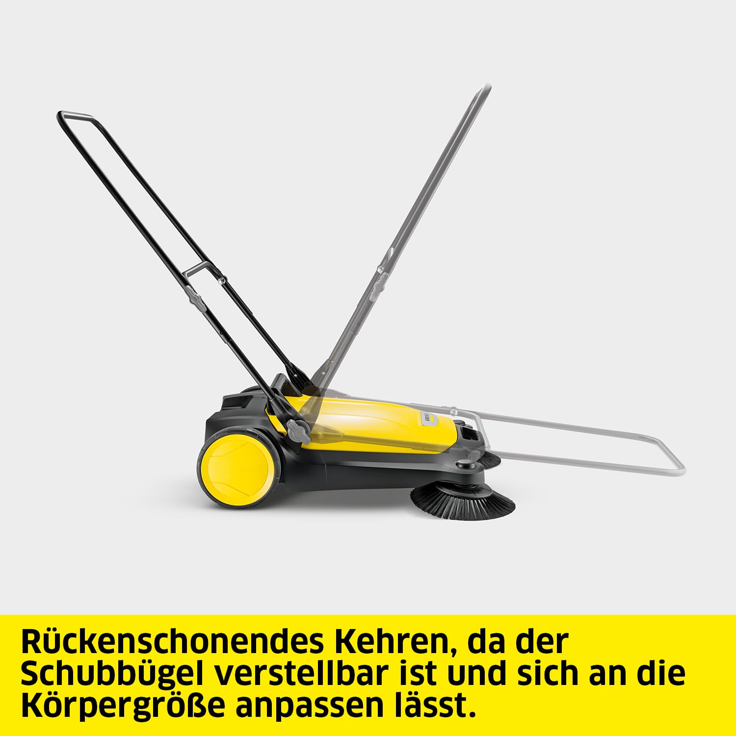 Kärcher Kehrmaschine S 4 Twin 2-in-1, gelb/schwarz | Max. Flächenleistung: 2400m²/h, 2 Seitenbesen, Kehrbehälter: 20 l, Arbeitsbreite: 680 mm