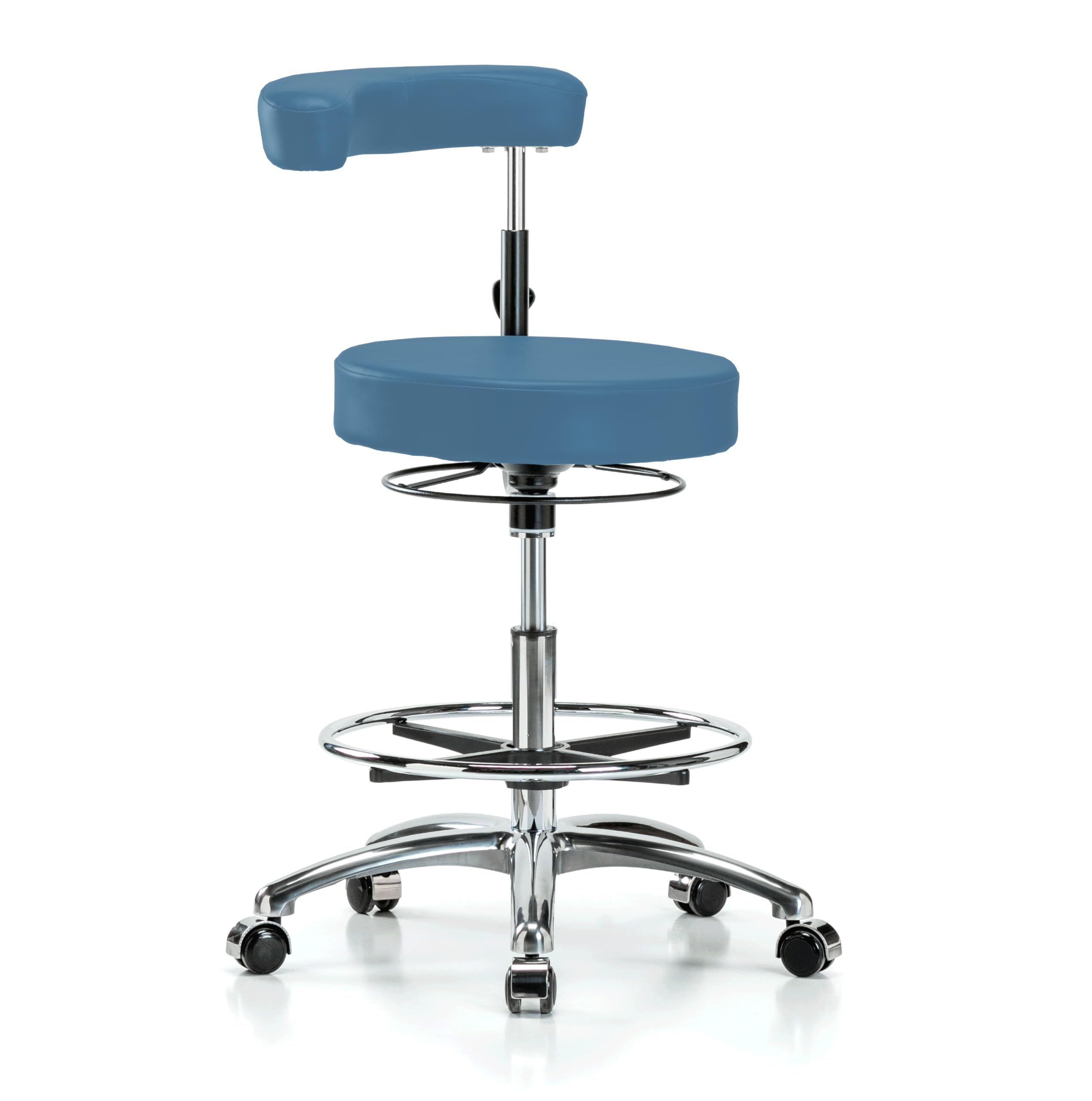 Perch Chrome Dental Stool with Foot Ring, Casters, 20.5-28", Colonial Blue