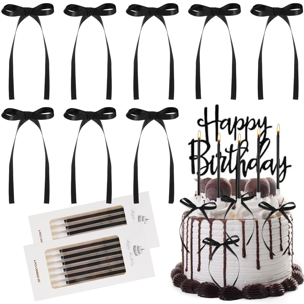 Pyaogg Black 29 Pack Bow Cake Toppers Bows For Cake Coquette Themed Bow Cupcake Toppers Bow Birthday Decorations For Baby Shower Birthday Wedding Anniversary Baby Shower Christmas Tree Decor Supplies